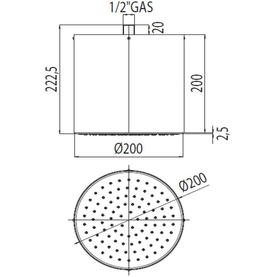 Modern cylindrical ceiling shower head diameter 20 cm - Oki inox, Bossini