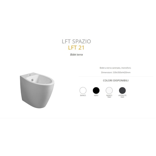 Modern design flush-to-the-wall bidet in glossy white ceramic - LFT, Simas