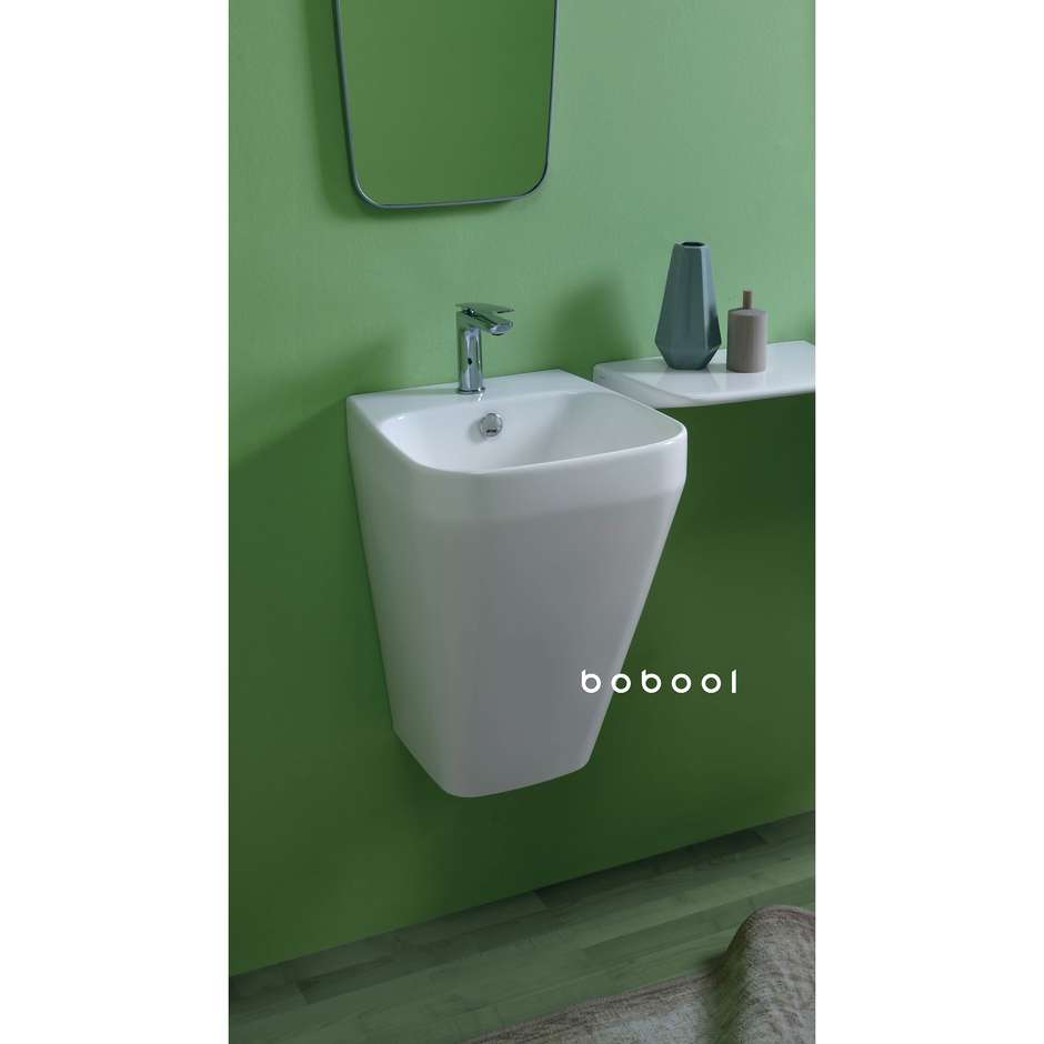 Modern design suspended washbasin in white ceramic h55 cm - Baden Baden, Simas