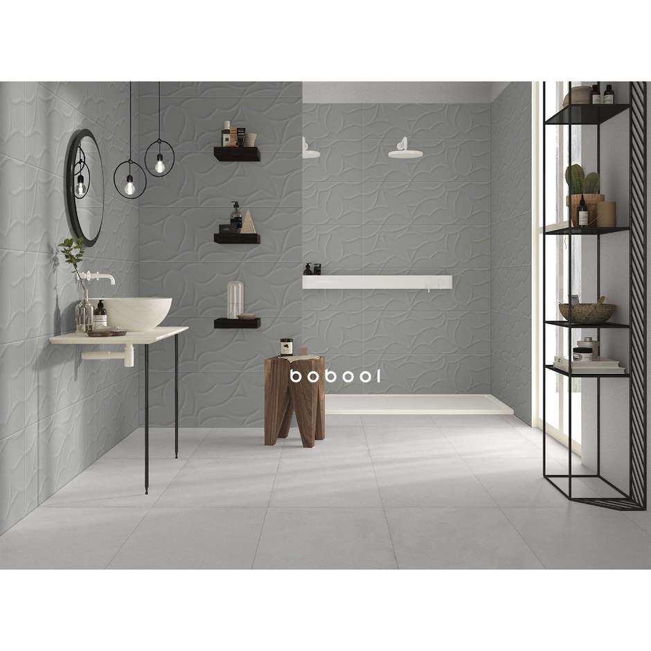Modern floral decorated wall tile, Grey, 33.3x100 cm - Comfort G, Dom Ceramiche