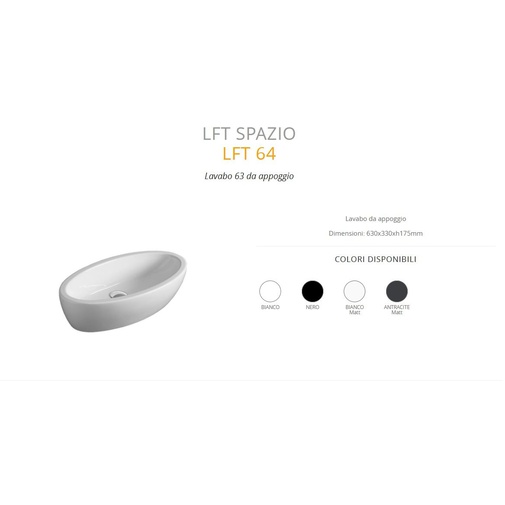 Modern oval countertop washbasin in white ceramic 63x33 cm - LFT, Simas