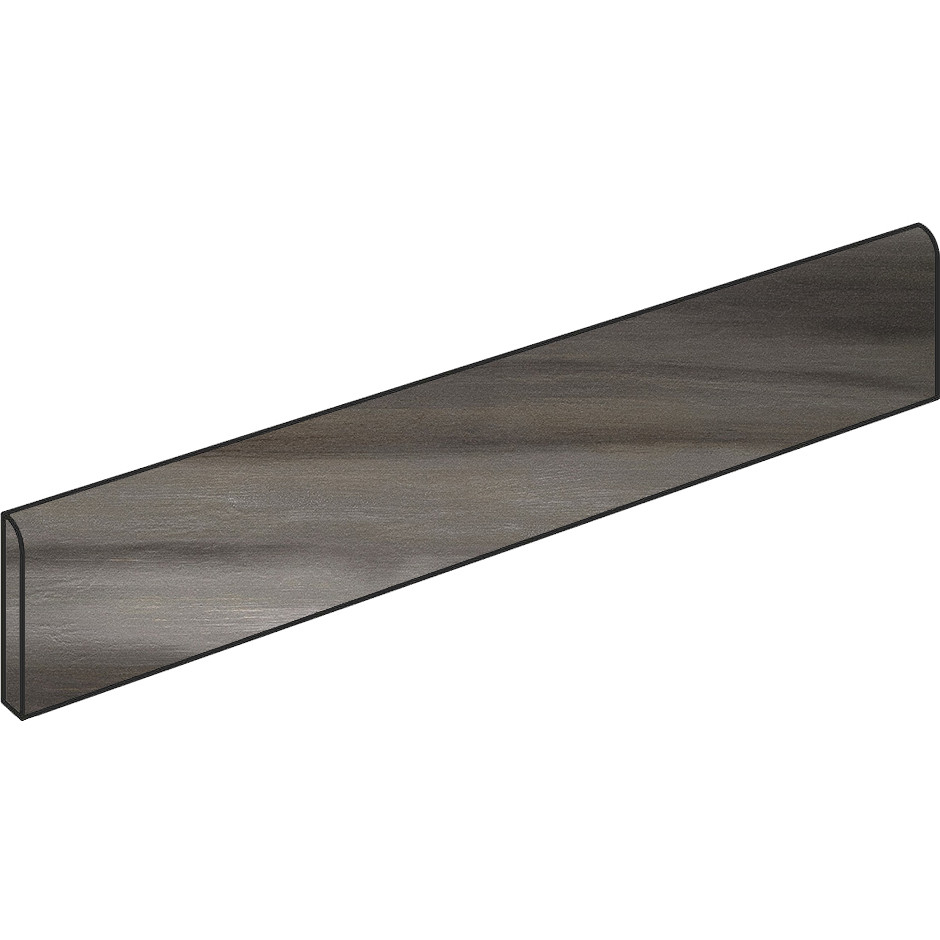 Modern porcelain stoneware skirting with wood/metal effect, Black, 9x60 cm - Nori, Dom Ceramiche