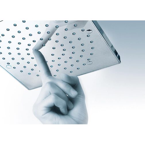 Modern square shower head 21x21 cm, with ceiling connection, brushed nickel - Cube, Bossini