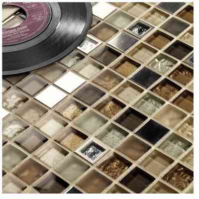 Modern style beige glass and steel mosaic for walls 30x30 cm - Baikal, Boxer