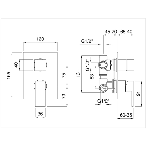 Modern style chromed shower mixer with four outlets diverter - Tetris, Rubinetteria Bugnatese
