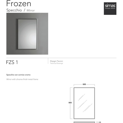 Modern style rectangular mirror with chromed metal frame 90x60 cm - Frozen, Simas