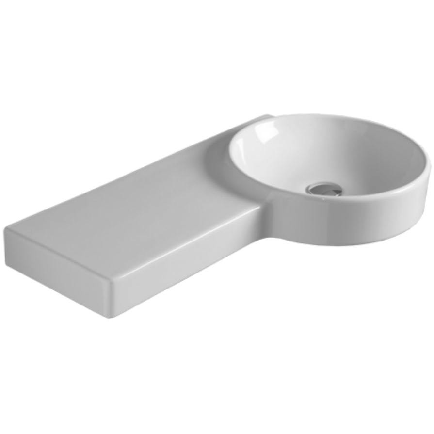 Modern style round wall-hung washbasin with left shelf in white ceramic 87 cm - Flow, Simas