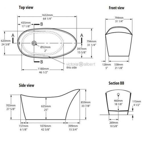 Moderne Badewanne, weißer Steinbruch, unsichtbarer Amalfi-Abfluss, Victoria Albert