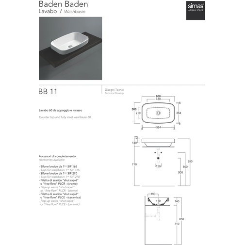 Modernes Aufsatz- oder Einbauwaschbecken aus mattem Zement 66x38 cm - Baden Baden, Simas