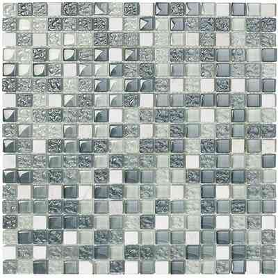 Mosaic in tumbled marble and Ash color glass 30x30 cm - Sirte, Boxer