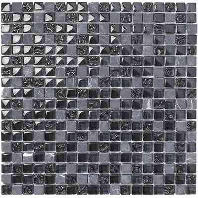 Mosaic in tumbled marble and black glass 30x30 cm - Sirte, Boxer