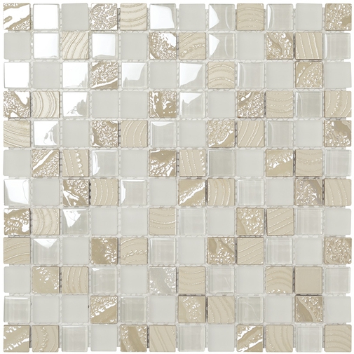 Mosaico da rivestimento in vetro e ceramica, White 30x30 cm - Florida, Boxer