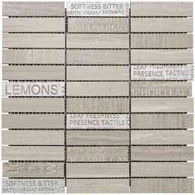 Mosaico di marmo con scritte decorative, da rivestimento, effetto legno bianco, White Wood 30x30 cm - Words, Boxer