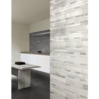 Mosaico di marmo con scritte effetto legno bianco, 30x30 cm White Wood - Multi Words, Boxer