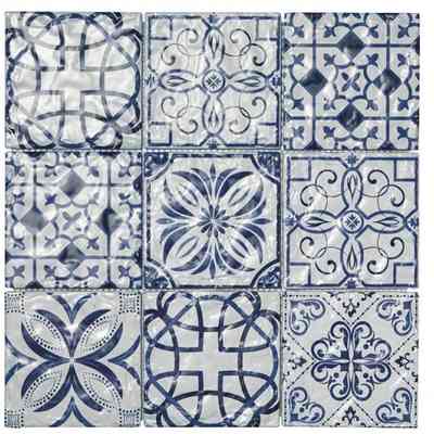 Mosaico effetto cementina anticato, tessere 10x10cm, Blue/10, 30x30 cm - Retrò, Boxer