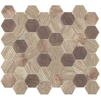 Mosaico esagonale in pasta vetrosa riciclata, per pavimento e rivestimento 30x30,2 cm Wood Beige - Esa Glass Flor, Boxer