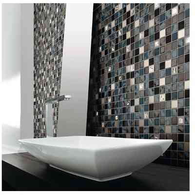 Mosaico in vetro e acciaio per rivestimento, colore grigio/azzurro Oceano - Baikal, Boxer 