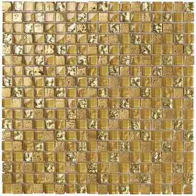 Mosaico in vetro, marmo e lamina d'oro 30x30 cm da rivestimento - Eldorado, Boxer