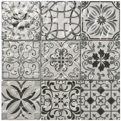 Mosaik in gealterter Zementoptik, für Wände, Fliesen 10 x 10 cm, Greige/10 Grau, 30 x 30 cm - Retro, Boxer