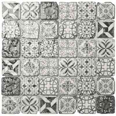 Mosaik in gealterter Zementoptik, für Wände, Fliesen 5x5 cm, Grau Greige/5, 30x30 cm - Retro, Boxer