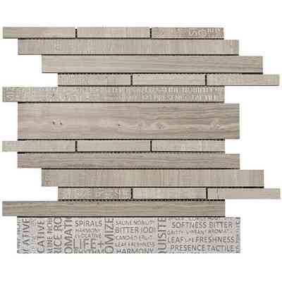 Mosaïque en marbre avec écriture effet bois blanc, 30x30 cm White Wood - Multi Words, Boxer