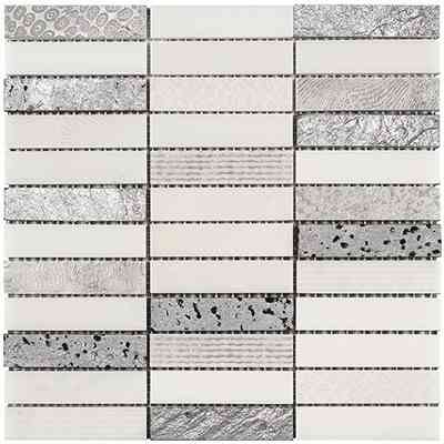 Mosaïque en marbre et pierre de lave décorée, Blanc 30x30 cm pour carrelage mural - Patchwork, Boxer