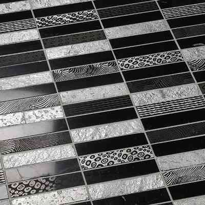 Mosaïque en marbre et pierre de lave décorée, Noir 30x30 cm pour carrelage mural - Patchwork, Boxer