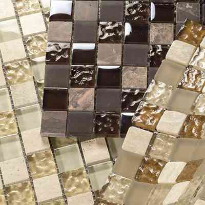 Mosaïque en marbre et verre brillant, pour sols et murs, 30x30 cm Crema - Persia, Boxer