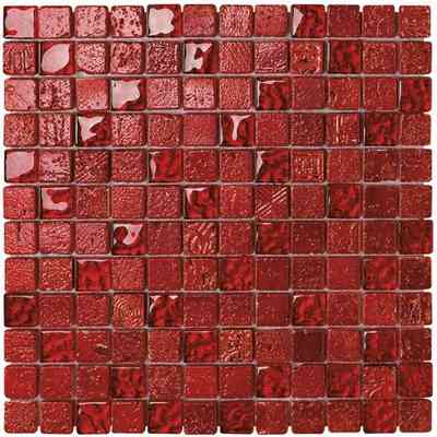Mosaïque en pierre et verre rouge brillant 30x30 cm, pour carrelage mural - Escorial, Boxer