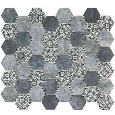 Mosaïque hexagonale en pâte de verre recyclée, grise, pour sols et murs 30x30,2 cm Gris - Esa Glass Flor, Boxer