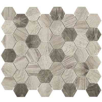 Mosaïque hexagonale en pâte de verre recyclée, pour sols et murs 30x30,2 cm Gris bois - Esa Glass Flor, Boxer