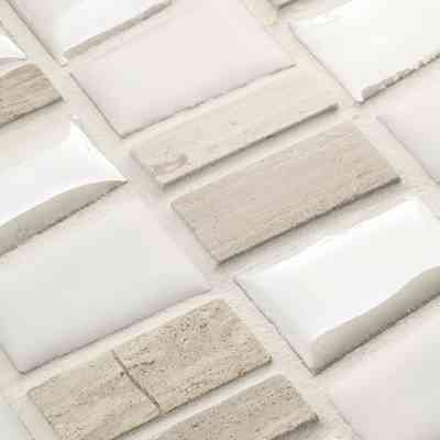 Mosaïque irrégulière en céramique, marbre et ardoise pour revêtement mural Blanc 29,5x32,2 cm - Kiel, Boxer