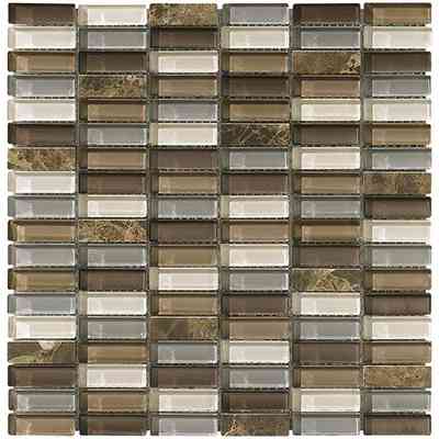 Mosaïque murale en marbre Emperador et verre poli 30,5x30,5 cm pour carrelage mural - Java, Boxer