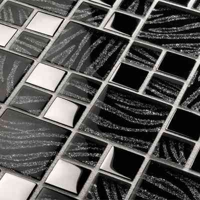 Mottled-glitter effect mosaic silver black 29,8x29,8 - Dream, Boxer