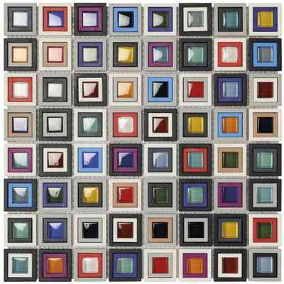 Multicolored glossy glass mosaic, recycled plastic frames, for wall covering 26,5x26,5cm - Kandi, Boxer