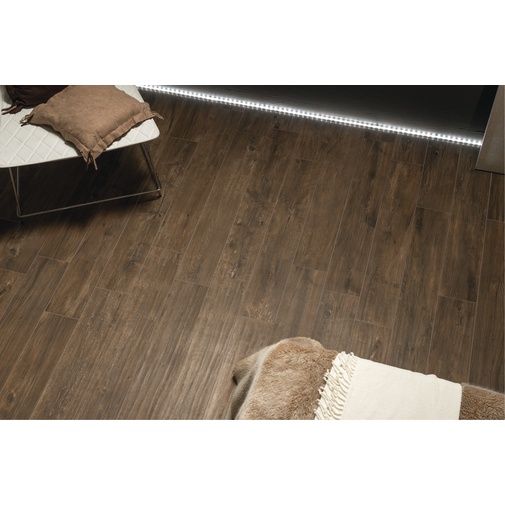 Natural wood effect porcelain stoneware, 25x100 cm, Brown - Logwood, Dom Ceramiche