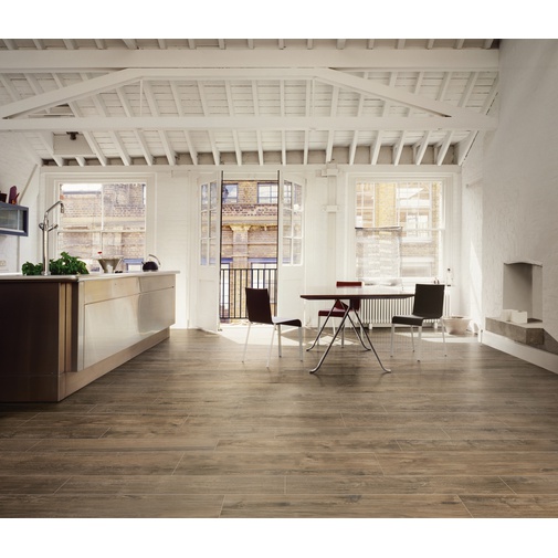 Natural wood effect porcelain stoneware, 25x150 cm Taupe - Logwood, Dom Ceramiche