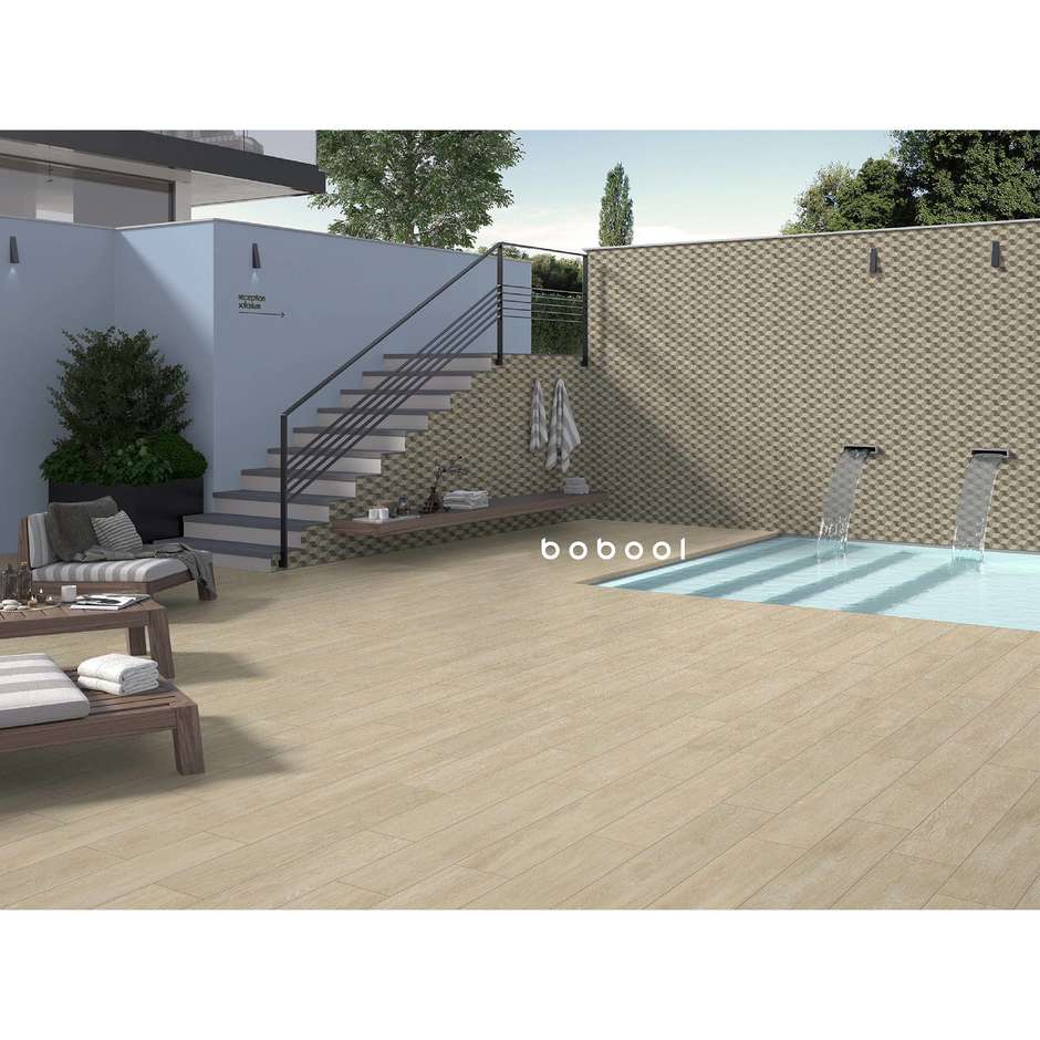 Non-slip wood-effect stoneware for outdoor use, 20x120 Beige Extèrieure - Comfort W, Dom Ceramiche