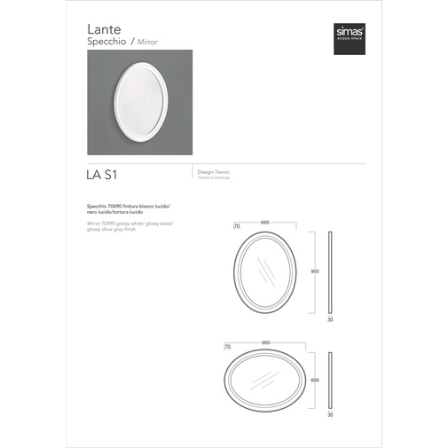 Oval belle epoque mirror with glossy black frame 90x69.5 cm - Lante Simas