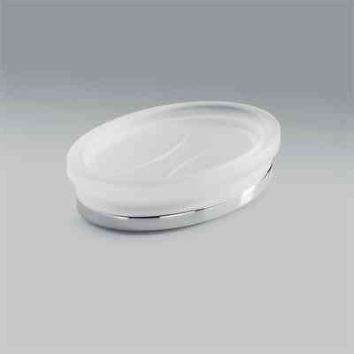 Oval freestanding soap dish in opaque glass and chromed finishes - Land, Colombo Design