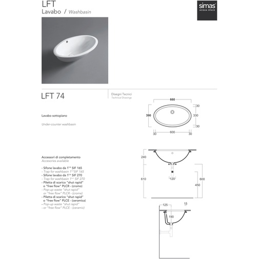 Oval under counter washbasin in white ceramic - LFT, Simas