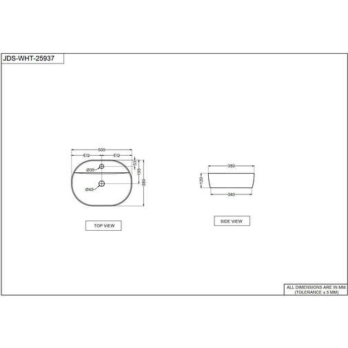 Ovales Aufsatzwaschbecken 50x38cm JDS Jaquar White Waschbecken