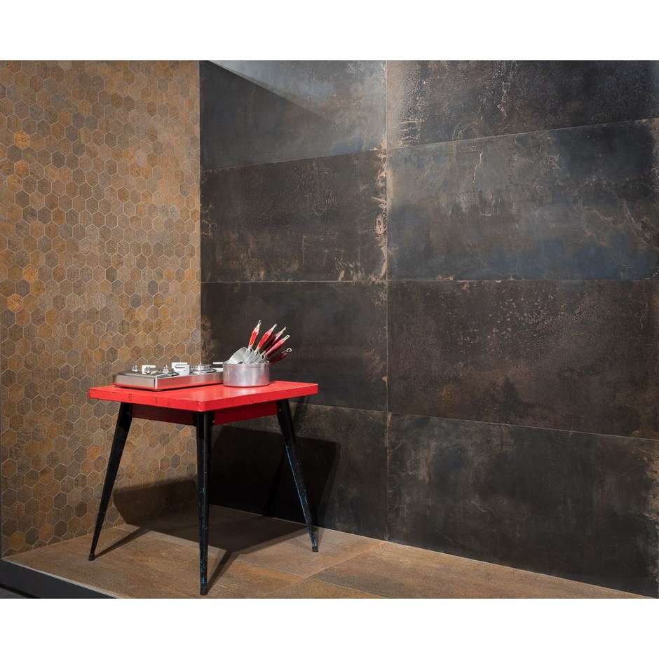 Oxidized metal effect porcelain stoneware, Black 30x60 cm - Oxidart, Ceramica Sant'Agostino