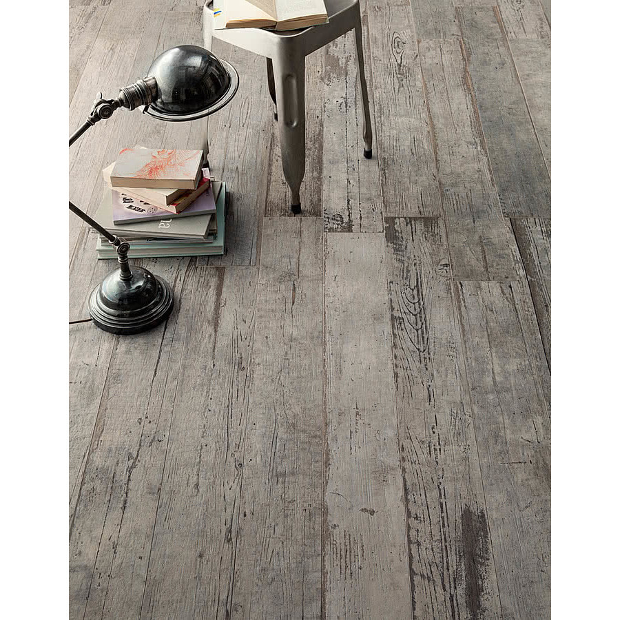 Painted wood effect floor, in porcelain stoneware, Gray 15x120 cm - Blendart, Ceramica Sant'Agostino