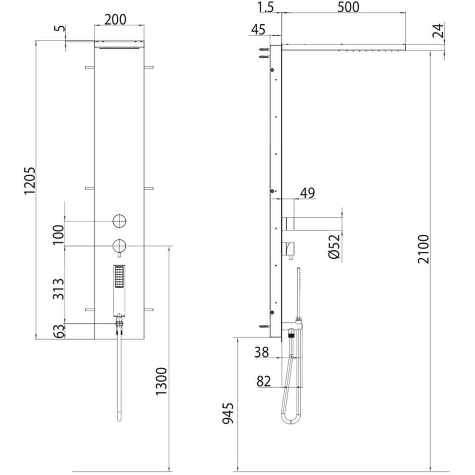 Panneau de douche avec mitigeur et pommeau de douche intégré - Manhattan Panel Flat 3, Bossini