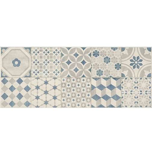 Piastrella da rivestimento con decoro patchwork, bianco e blu, 20x50 cm - Paint, Marazzi