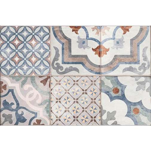 Piastrella da rivestimento con decoro patchwork, bianco e blu, 25x38 cm - Neutral Memory, Marazzi