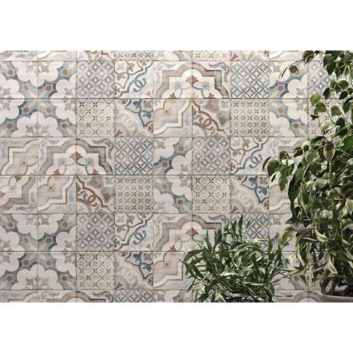 Piastrella da rivestimento con decoro patchwork, bianco e blu, 25x38 cm - Neutral Memory, Marazzi
