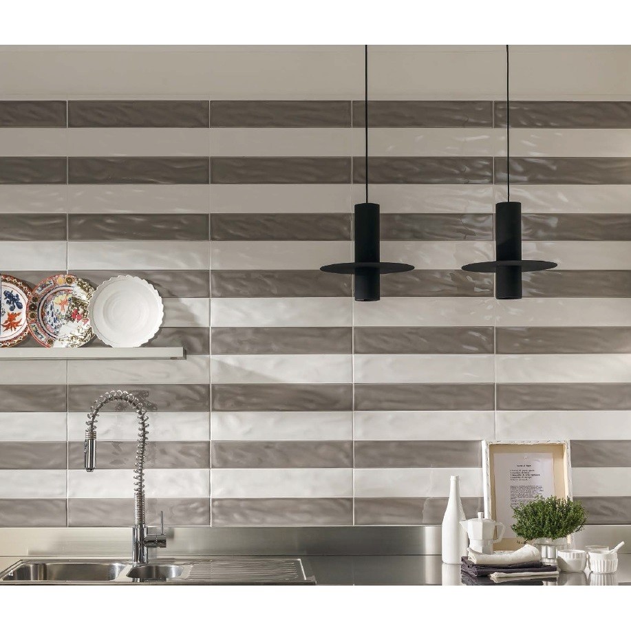 Piastrella da rivestimento lucida effetto mosso, Bianco, 10x50 cm - Aria, Dom Ceramiche