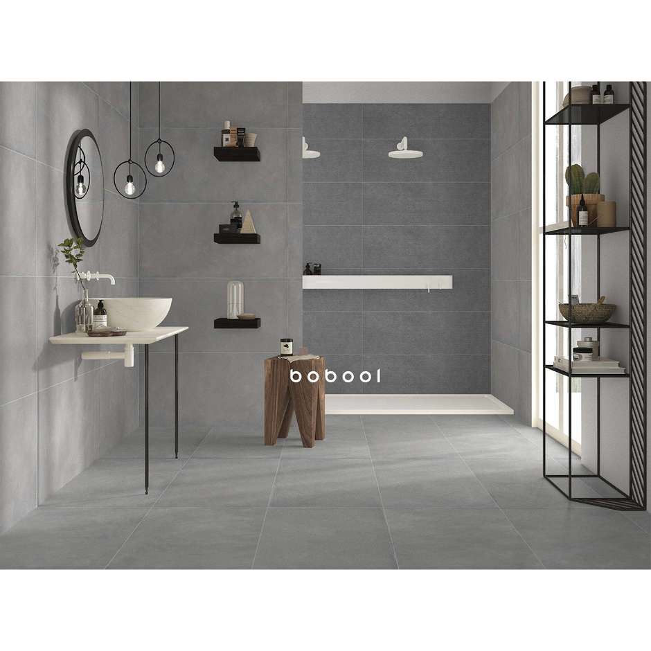 Piastrella da rivestimento rigata effetto cemento, Antracite Lines, 33,3x100 cm - Concretus, Dom Ceramiche